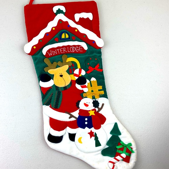 Vntg Pima Creations Inc Velvet Quilted Christmas Stocking 3-D reindeer snowman - Picture 1 of 8
